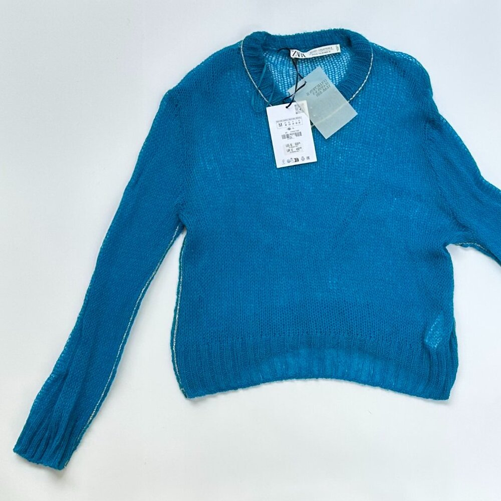 Blue Zara Lose Knit Sweater Loose